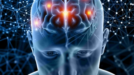3D render of a medical figure with brain highlighted
